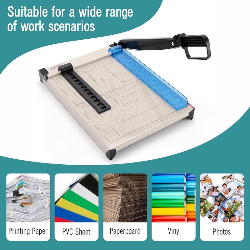 EXTRIC Paper Cutter Heavy Duty, 12" Paper Trimmer with Safety Guard, Guillotine Papers Cutter for Classroom and Office, Heavy Duty Metal Base, Magnetic Guide, Laser Printed Scale - Image 5